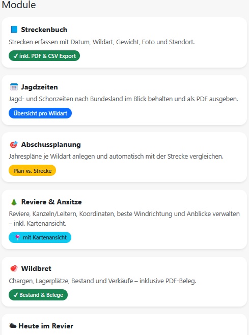 Dashboard Module Übersicht