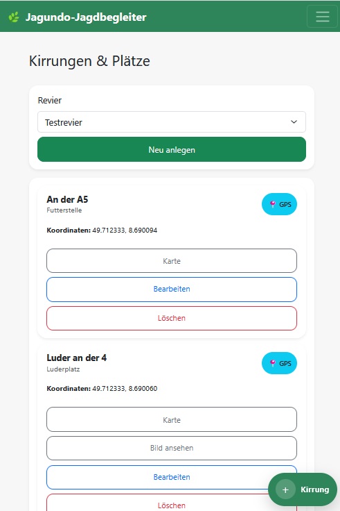 Übersicht Kirrungen, Fütterungen und Plätze