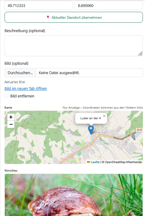 Kirrung oder Platz mit GPS anlegen