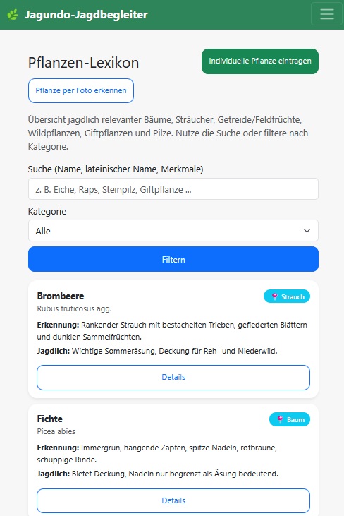 Pflanzen Übersicht und Startformular