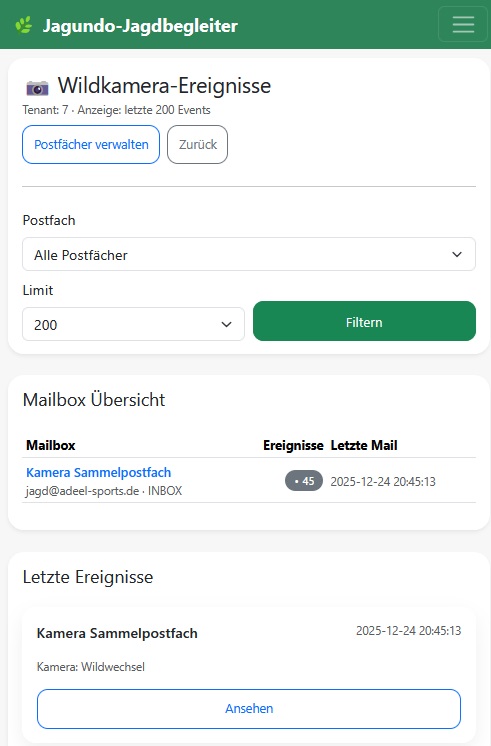 Wildkamera Start und Übersicht