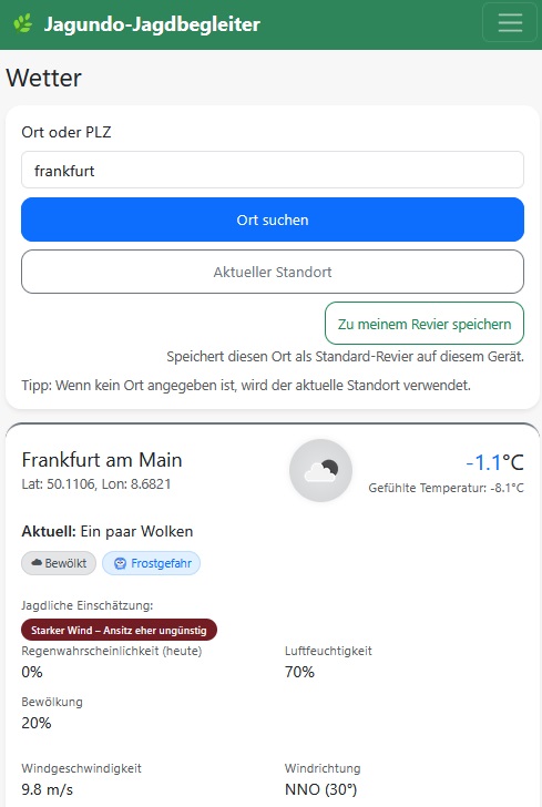 Wetter und jagdliche Zusatzinformationen