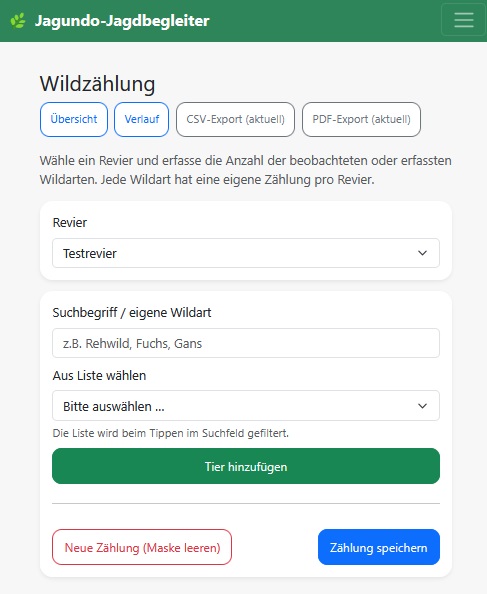 Wildzählung Übersicht und Verlauf